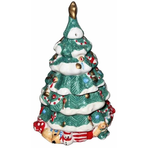 Holly Tree Christmas Tree Ceramic Stacking Salt and Pepper Shaker Set - Picture 6 of 8